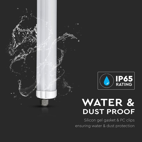 Stabförmige LED-Leuchte mit Wasserspritzern und Staubschutz IP65.