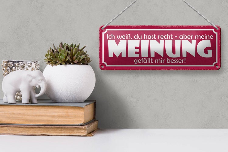 Blechschild Spruch 27x10cm du hast Recht aber meine Meinung Dekoration