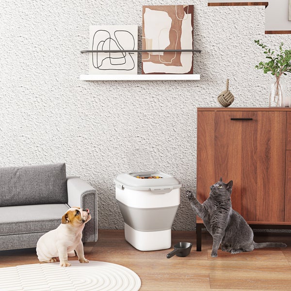 PawHut Hundefutter-Aufbewahrungsbehälter, 44L x 32B x 37H cm, Kunststoff, TPE, Grau