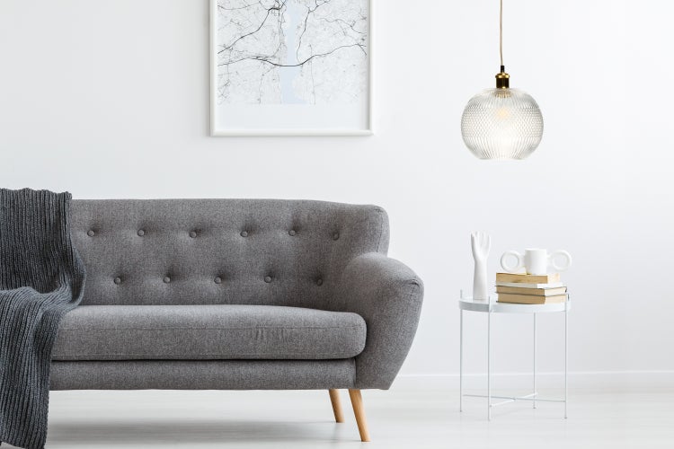 Glaskugel Hängelampe im Retro Design klar gold, Pendelleuchte aus Glas Rund 26 cm | Wohnzimmer Esszimmer Leuchte