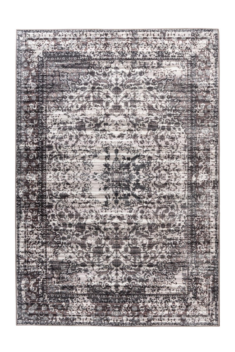 Kurzflor Teppich Rhombique Grau Vintage-Design, Used-Look, Orientalisch 80 x 150 cm