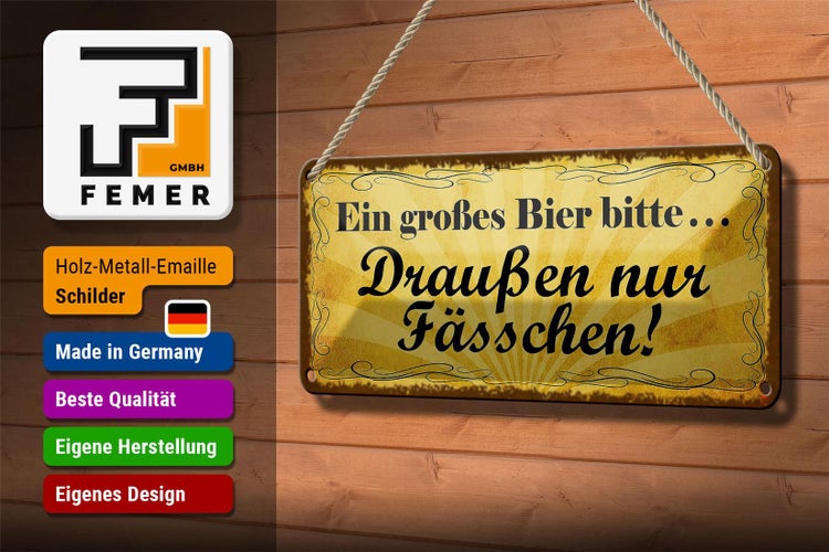 Blechschild Spruch 27x10cm ein großes Bier bitte Dekoration