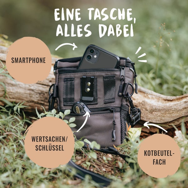 Tasche mit Fächern für Smartphone, Wertsachen und Kotbeutel