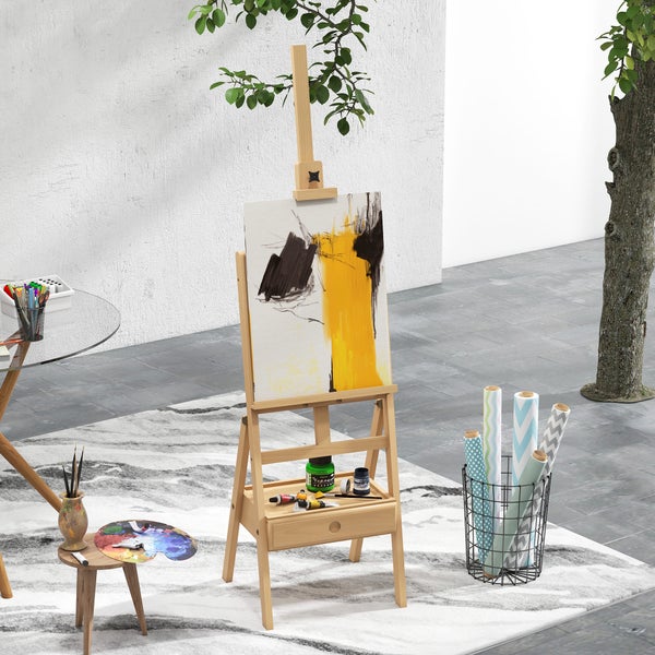 Vinsetto Staffelei Standstaffelei Klappbare Holzstaffelei Höhenverstellbare Atelierstaffelei mit Halterung für Kunstmalerei, für Leinwände bis 92 cm Höhe, Natur