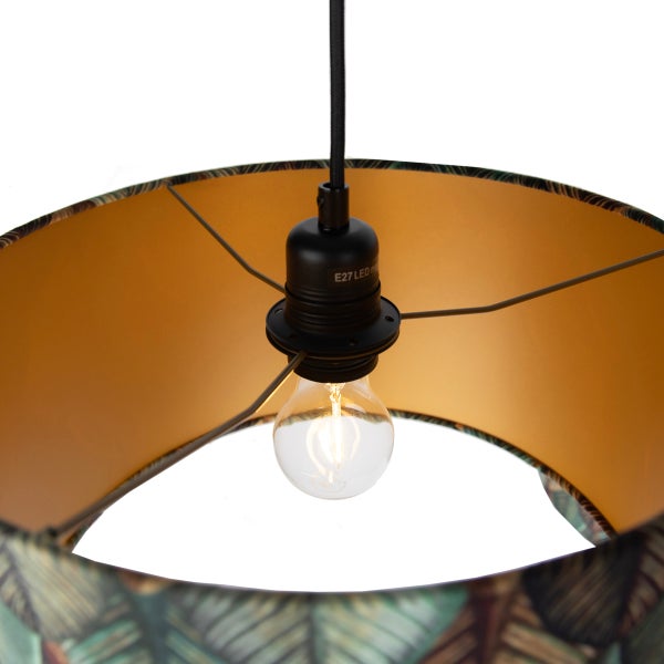Moderne Pendelleuchte mit rundem Lampenschirm mit Blattmotiv und E27 Fassung für Leuchtmittel