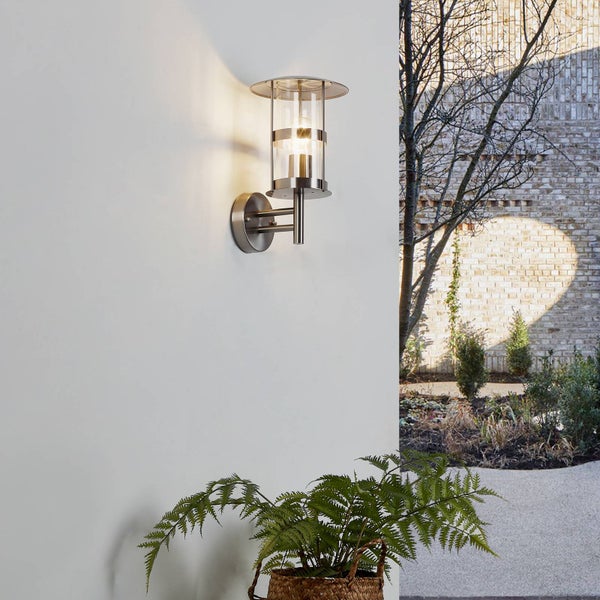 Lindby Edelstahl Wandlampe aussen IP44, Wandleuchte silber Außenbeleuchtung Wand Hof Garten Terrasse Balkon Aussenleuchte