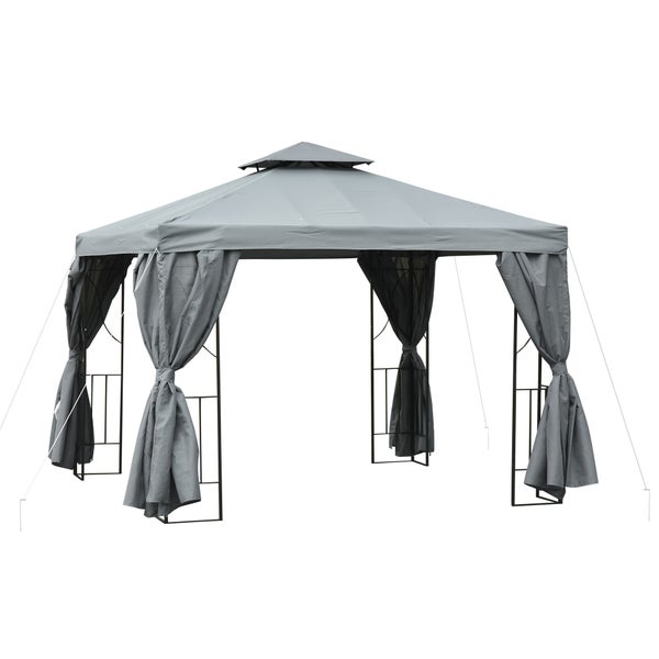 Outsunny Pavillon, Gartenpavillon, 295L x 295B x 265H cm, Metall,Polyester, Dunkelgrau