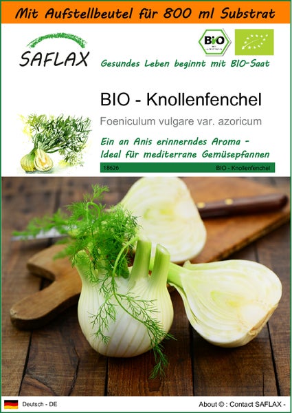 SAFLAX Garden in the bag - BIO - Knollenfenchel - Foeniculum vulgare var. azoricum - 100 Samen - Mit Anzuchtsubstrat im praktischen, selbst aufstellenden Beutel