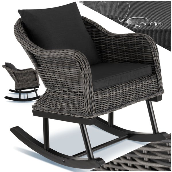 Rattan Schaukelstuhl tectake Rovigo 57,5 x 85 x 73 cm natürlich nachempfundenes Geflecht mit Aluminiumgestell grau