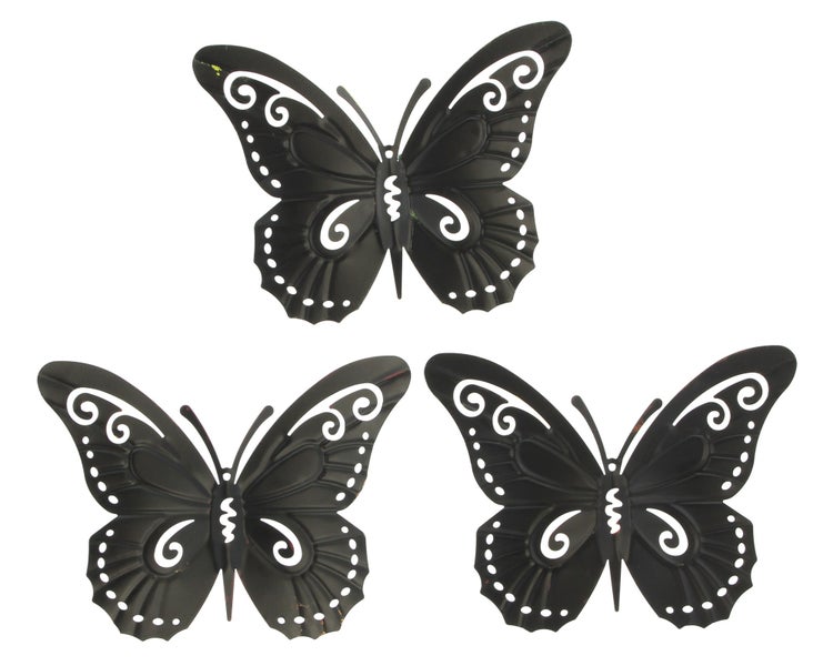 FRANK FLECHTWAREN | Metalldeko Schmetterling, 3er Set, METALL, 24 x 19 cm