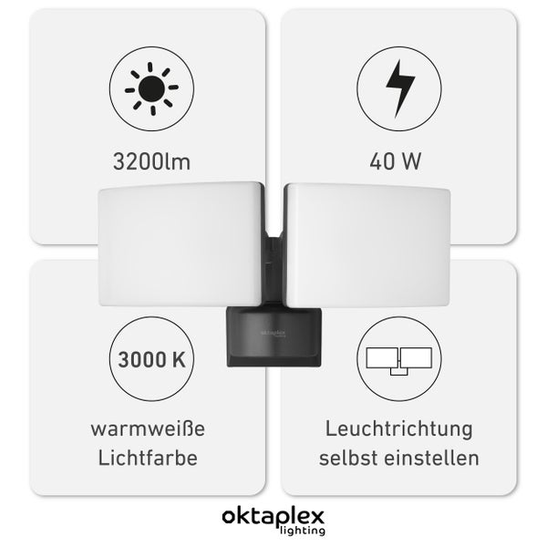 Cali Dos LED Strahler Außen 40W 2 Köpfe Flutlicht IP65 3000K warmweiß Außenbeleuchtung Außenstrahler anthrazit