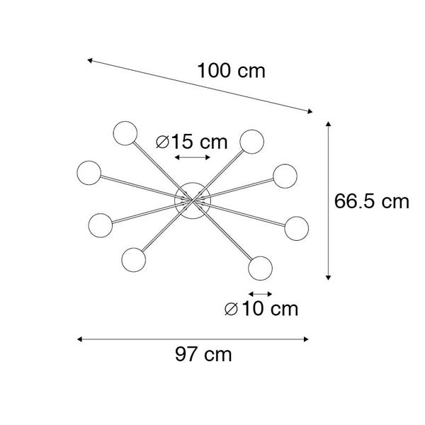 Technische Zeichnung einer Lampe mit den Maßen 100 cm, 97 cm und 66,5 cm