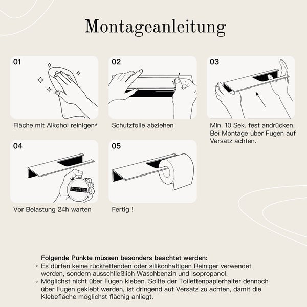 Designfabrik Hamburg Toilettenpapierhalter ohne Bohren Schwarz mit Ablage 27cm