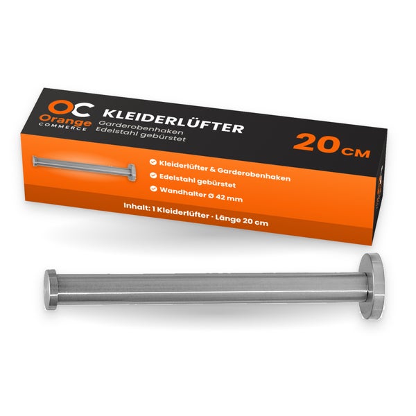 Kleiderlüfter und Garderobenhaken aus gebürstetem Edelstahl, 20 Zentimeter Länge, von Orange Commerce