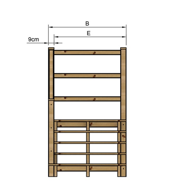 Illustration eines Holzregals mit Maßangaben