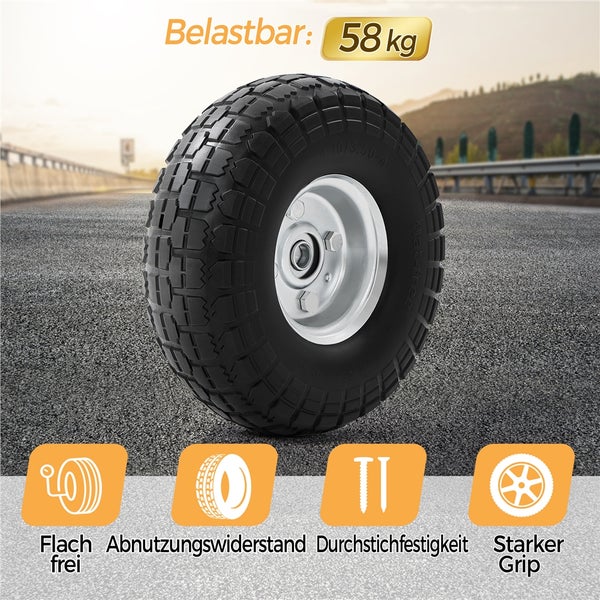 Rad mit einer maximalen Belastbarkeit von 58 kg, flach, abnutzungsresistent, durchstichfest und mit starkem Grip