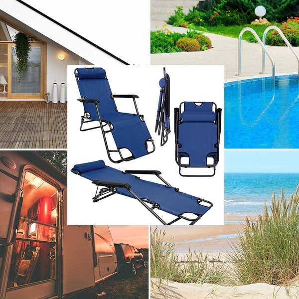 Campingstuhl Liegestuhl Freizeitliege Sonnenliege Strandliege Campingliege Klappliege Liege 153cm | Dunkelblau