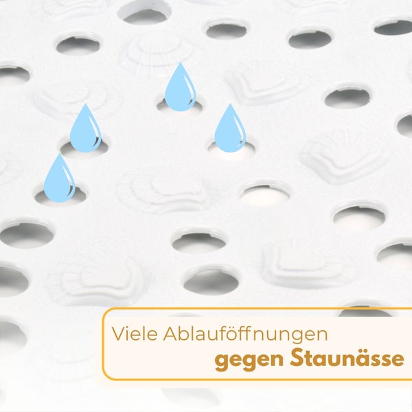 Viele Ablauföffnungen auf einer strukturierten Oberfläche gegen Staunässe.