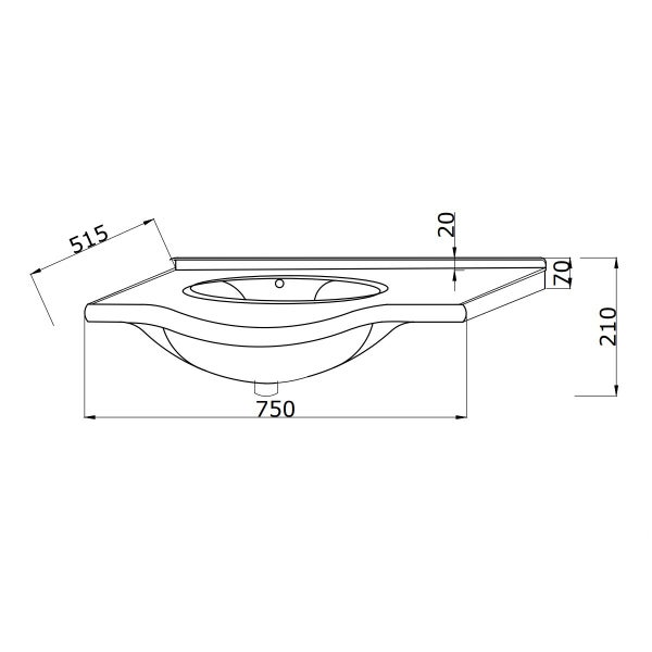 Technische Zeichnung eines Waschtischs mit Maßangaben