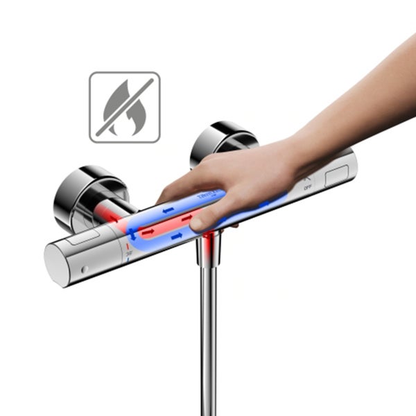 Villeroy & Boch Duscharmatur Universal Taps & Fittings, Aufputz-Thermostat mit Verbrühschutz, Sicherheitssperre bei 38°, Chrom
