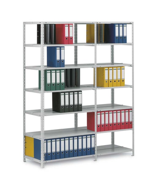 PROREGAL Aktenregal Schraubsystem Grundregal HxBxT 220 x 75 x 60 cm 7 Ebenen Fachlast 90 kg Mit Deckboden Beidseitig Nutzbar Lichtgrau