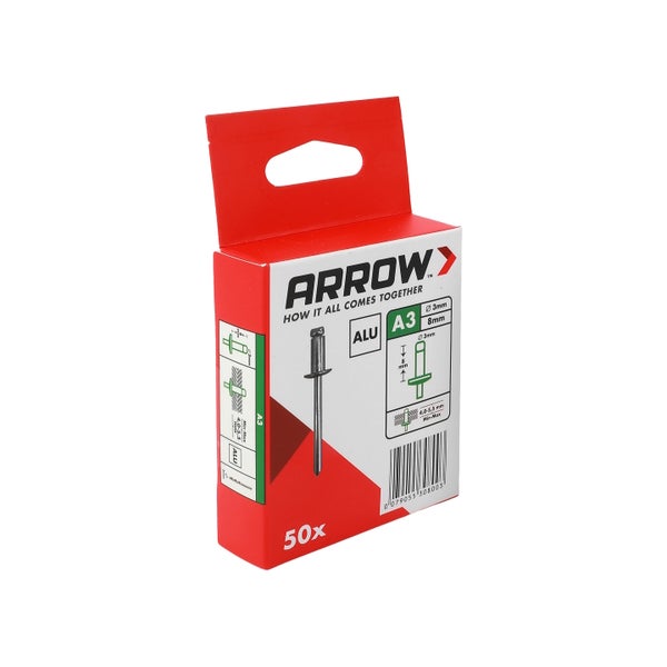 Arrow Blindnieten Aluminium A3 3 x 8 Millimeter 50 Stück