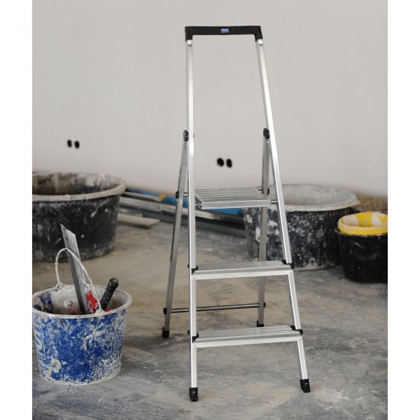 Aluminium-Trittleiter mit drei Stufen und einer Plattform