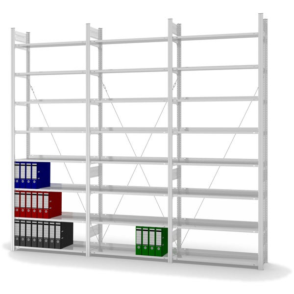 PROREGAL Aktenregal Stecksystem T-Profil Grundregal HxBxT 270 x 100 x 30 cm 8 Ebenen Fachlast 60 kg Einseitig Nutzbar Lichtgrau