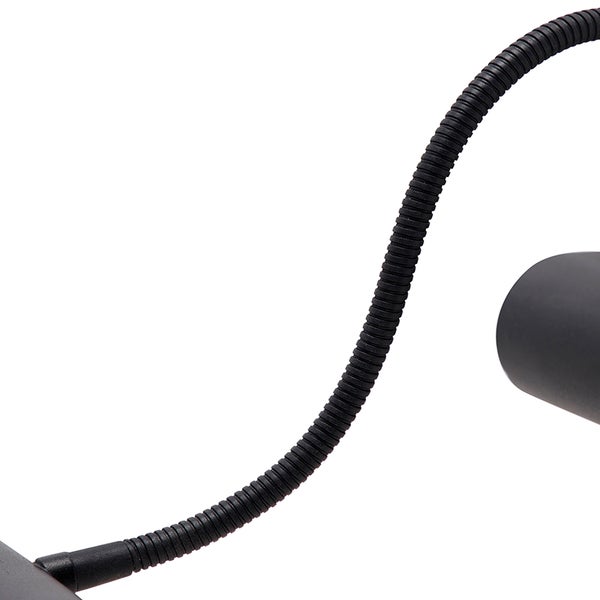 Detail einer flexiblen Leselampe mit schwarzem Lampenkopf