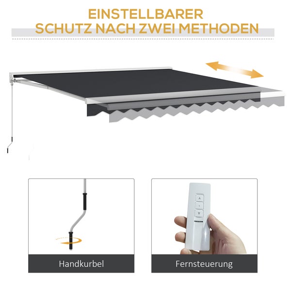 Outsunny Gelenkarmmarkise,  Elektrische Markise mit Handkurbel,  4 x 3 m, Alu, Grau