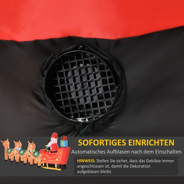 HOMCOM Aufblasbarer Weihnachtsmann auf Schlitten, mit 3 Hirschen, wetterfest, 319 x 59 x 132 cm, Polyester, Braun+Rot+Grün