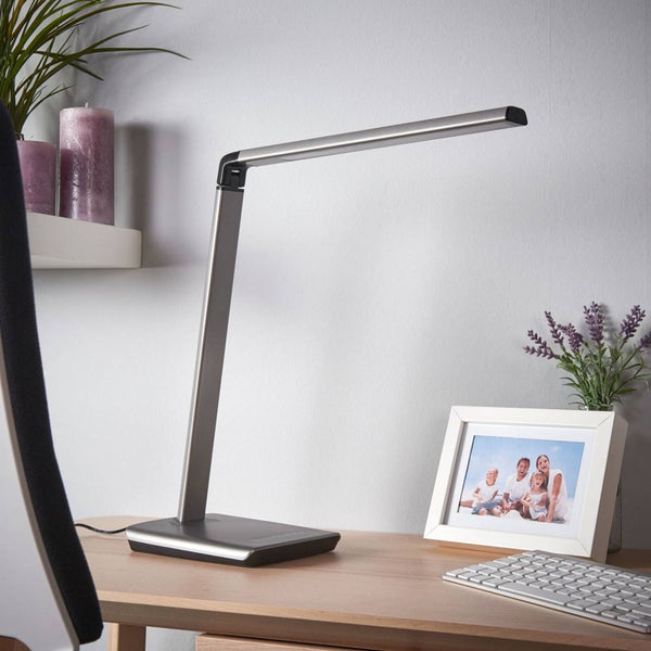 Lindby LED Tischlampe Kunomit USB Anschluss dimmbar (Modern) in Alu (1 flammig, ) - Tischleuchte Schreibtischlampe Nachttischlampe Arbeitszimmerleuchte