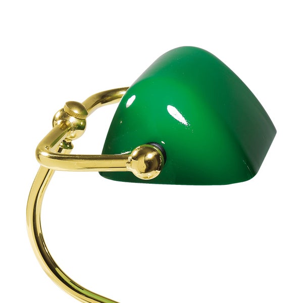 Schreibtischlampe mit grünem Schirm und Messinggestell