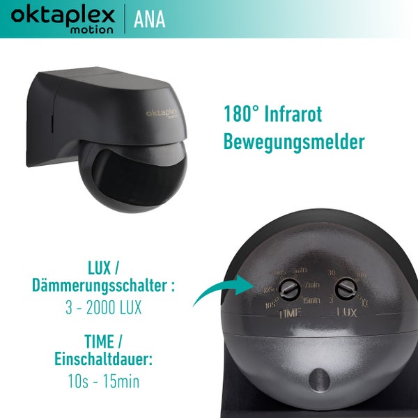Oktaplex Ana Bewegungsmelder anthrazit schwenkbar 180° 10m IP44 Aufputz-Sensor