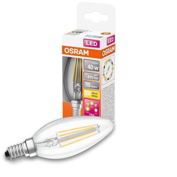 OSRAM LED Filament Lampe ersetzt 40W E14 Kerze - B35 4W 470lm 2700K dimmbar Einerpack