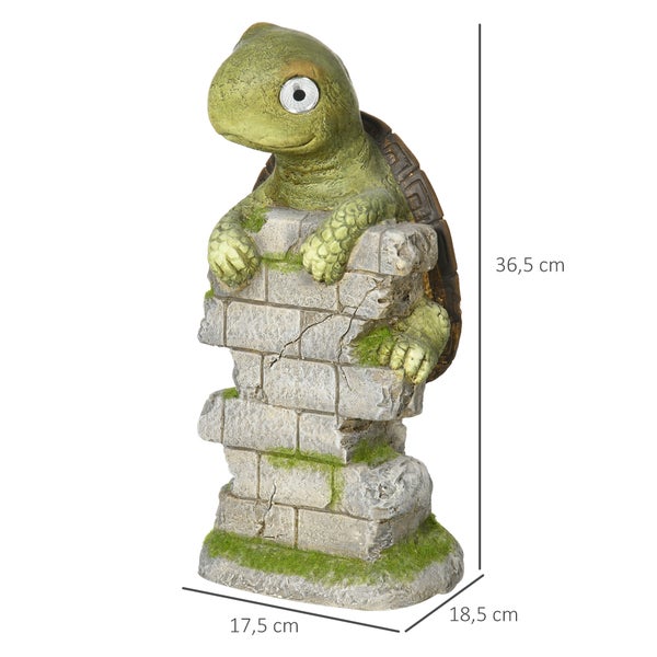 Outsunny Gartenfigur Schildkröte mit LED Solarleuchte, Gartenstatue, Gartenfigur, 36,5 cm Skulptur, Outdoor-Ornament für Rasen, Garten, Hof