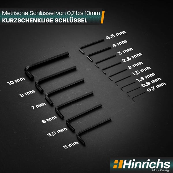 Hinrichs 30 tlg. Innensechskantschlüssel Satz Zoll und Metrisch - Sechskantschlüssel Set Fahrrad