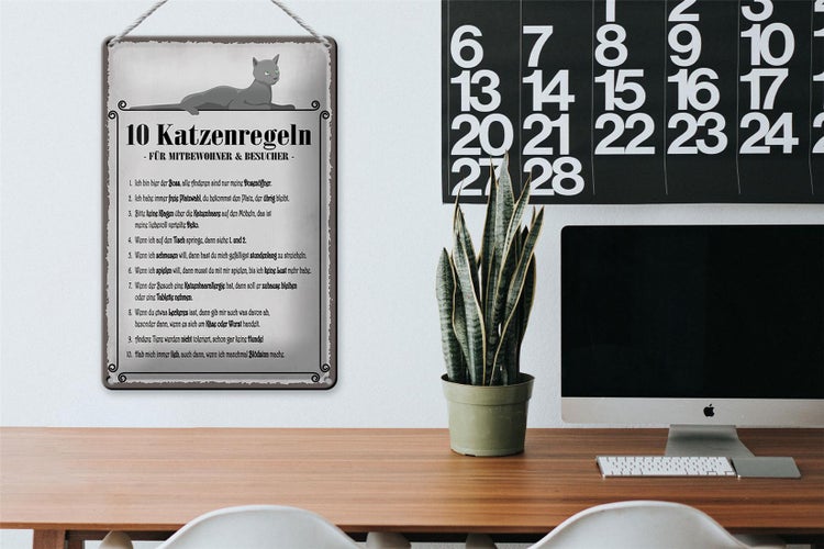 Blechschild Spruch 20x30cm 10 Katzenregeln ich bin der Boss