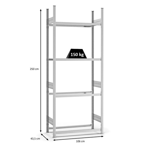 PROREGAL Reifenregal Stecksystem T-Profil Grundregal HxBxT 250 x 100 x 40 cm 4 Ebenen Fachlast 150 kg Verzinkt
