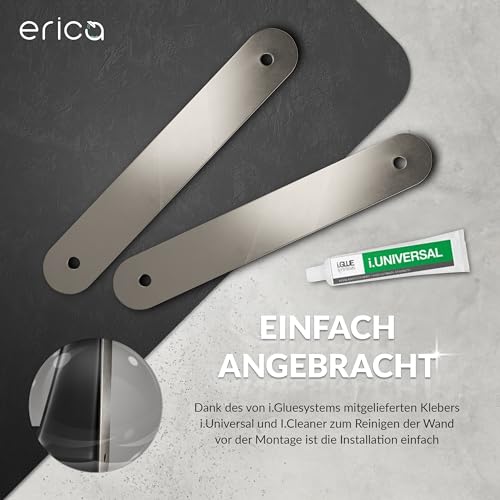 Erica Klebebefestigungen für Duschstange was das Bohren von Löchern in die Fliesen überflüssig Macht, Klebstoff i.Universal und I.Cleaner zum Reinigen der Wand vor der Montage enhalten.