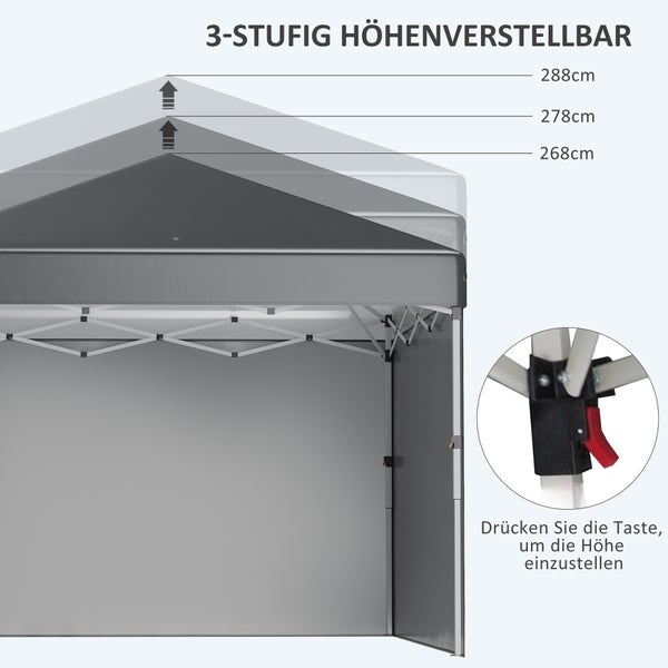 Outsunny Pavillon ca.3x3m, wasserabweisend Stabil Winterfest Pop-up Faltpavillon mit 2 Seitenwänden, UV Schutz 30+, Faltbar Partyzelt Gartenzelt mit Tasche, Gartenpavillon für Camping, Dunkelgrau