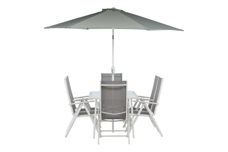 Brekki Gartenset Tisch 90x150cm weiß, 6 Stühle weiß. 90 X 150 X 73 cm