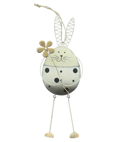 FRANK FLECHTWAREN | Hänger Hase mit Blume, METALL, HOLZ, JUTE, 7,8 x 2 x 23,5 cm