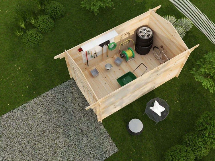 Alpholz Gerätehaus Emelie Gartenhaus aus Holz, Holzhaus mit 34 mm Wandstärke Blockbohlenhaus, Naturbelassen