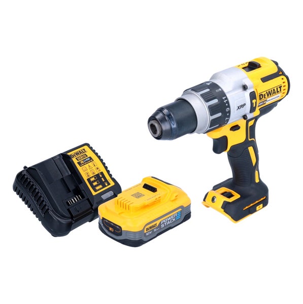 DeWalt Akku-Schlagbohrschrauber mit 18 Volt Powerstack-Akku und Ladegerät.
