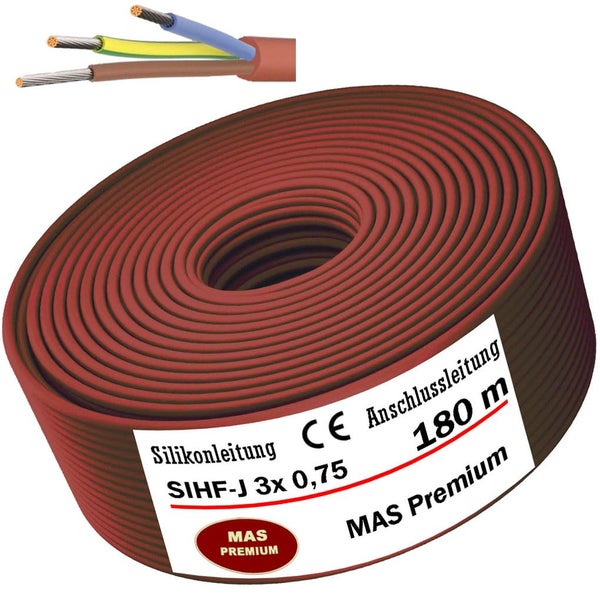 Silikonleitung SIHF-J 3x0,75 mm Quadrat Anschlussleitung als Ring mit 180 Meter