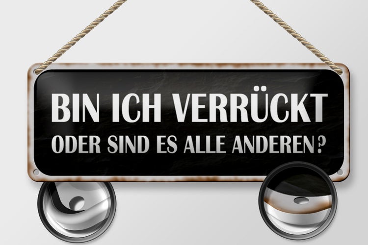 Blechschild Spruch 27x10cm bin ich verrückt oder andere Dekoration
