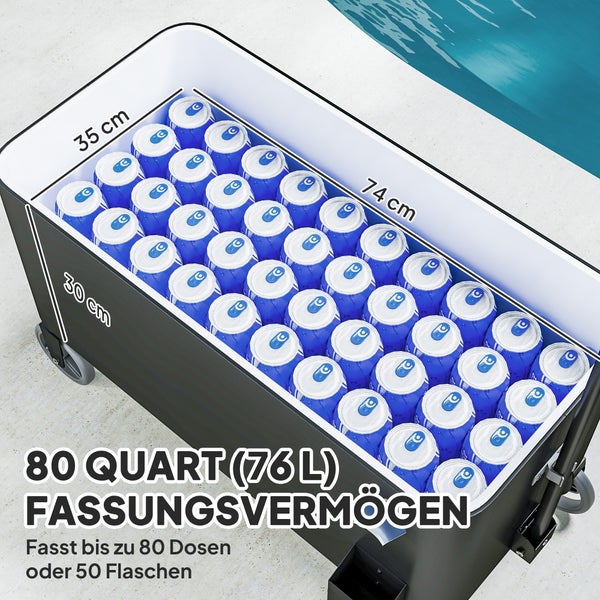 Outsunny 76L Kühlwagen Servierwagen mit Rädern Flaschenöffner Deckel Griffe Fahrbare Kühlbox Beistellwagen Bar Kühlbehälter Getränkewagen für Outdoor Terrassen Party Weiß