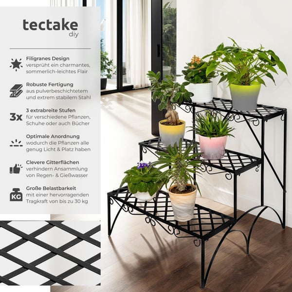 Blumentreppe tectake Michelle 60 x 60 x 60 cm mit 3 Stufen schwarz