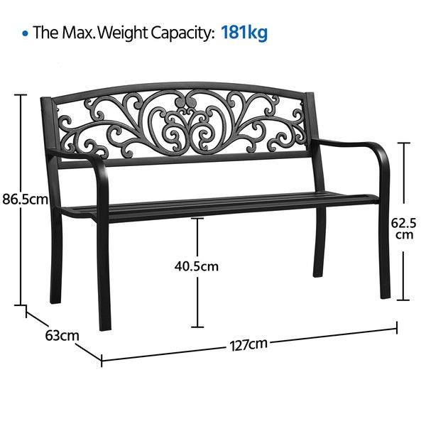 Abbildung einer Gartenbank mit den Maßangaben.